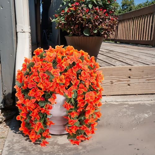 Artificial Bougainvillea Faux Flowers Plants for Outdoors Outside Fall Autumn Decor, 2 PCS Silk Trailing Vines UV Resistant Realistic Orange Fake Flowers for Planter Front Door Porch Patio Balcony - Image 2