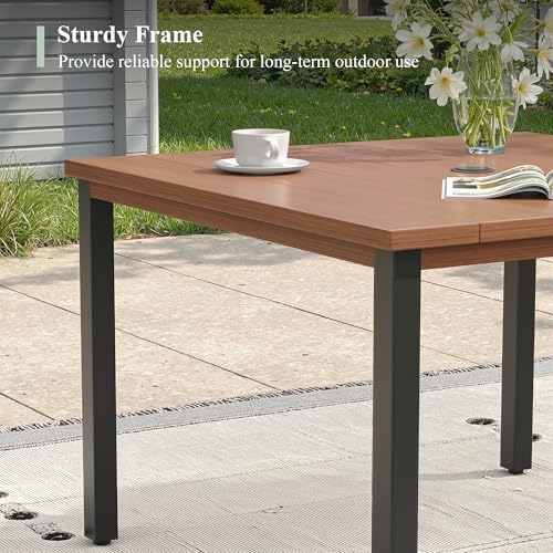 Outdoor Dining Table with Adjustable Umbrella Hole, 40.2" All-Weather Square Patio Dining Table for 4, Metal Patio Table for Garden Lawn Porch Deck Yard, Walnut - Image 6