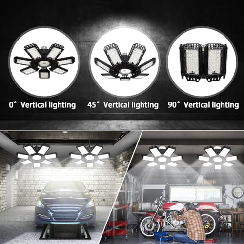 AUDLES 6 Pack LED Garage Light, 240W 24000LM 6500K LED Shop Lights, Garage Lights Ceiling Led with 7+1 Deformable Panels, E26/E27 Bulb Socket Lighting for Shop, High Bay, Attic, Basement, Warehouse - Image 3