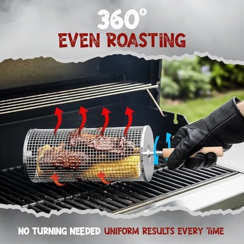 Veggie Grill Basket 2 Rolling Stainless Steel Cages for Outdoor BBQ - Image 6
