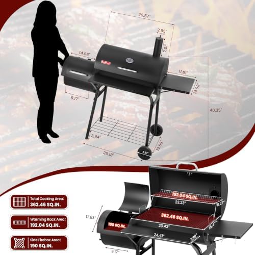 Charcoal Grill with Offset Smoker, 744.5 Sq. In. Outdoor BBQ Grill - Image 3
