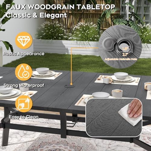 63”x37.8” Metal Outdoor Dining Table for 6,Rectangular Patio Dining Table with Adjustable Umbrella Hole,All-Weather Brown Outdoor Patio Table for Porch, Garden, Backyard, Poolside, Lawn - Image 4