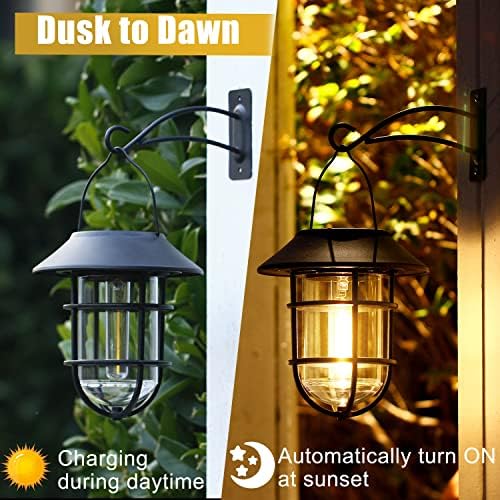 Solar Lantern Hanging Solar Lights Outdoor, Waterproof Metal Wall Lantern with Hooks, Outdoor Wall Lights for Porch, Patio Yard Garden Decor, No Wiring Required, 2 Pack - Image 3