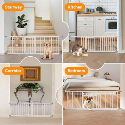 YZHDUXIU 18" Height Short Dog Gate with Small Cat Door, Adjustable 18"-48" Extra Wide Pet Gate with 4 Extension Kits Pressure Mounted for Doorways and Stairs, White - Image 6