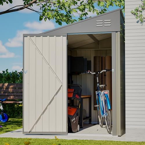 YOPTO 4x7 FT Outdoor Storage Shed Lean to Shed,Metal Shed W/Lockable Door & Air Vent,All Weather Waterproof Garden Tool House W/Reversible Installation,for Backyard,Patio,Lawn,Olive Gray - Image 2