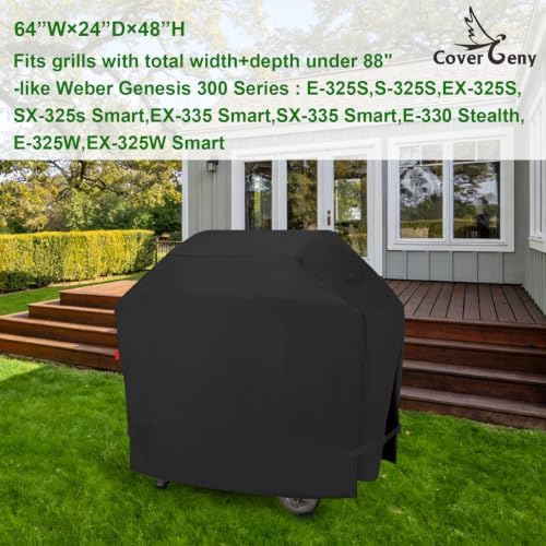 Grill Cover for Weber Gensis: E-325S, S-325S, EX-325S, SX-325s Smart, EX-335 Smart, SX-335 Smart, E-330 Stealth, E-325W, EX-325W Smart,Heavy Duty Waterproof BBQ Cover 64" - Image 2