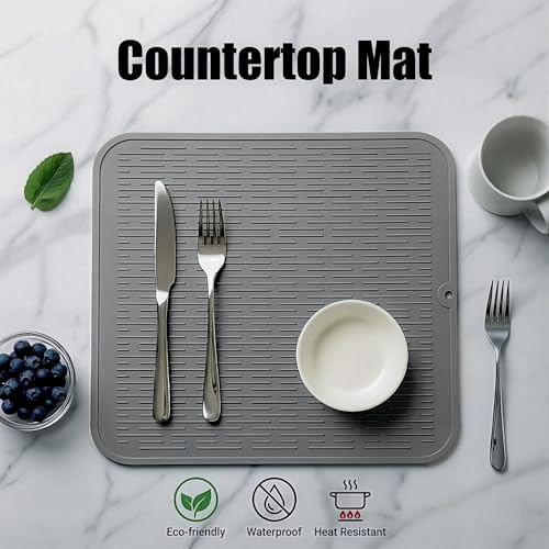 MicoYang Silicone Dish Drying Mat for Multiple Usage,Easy clean,Eco-friendly,Heat-resistant Silicone Mat for Kitchen Counter or Sink,Refrigerator or Drawer Liner Grey XL 18 inches x 16 inches - Image 3