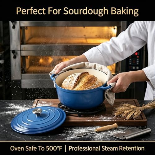 QuliMetal Enameled Cast Iron Cookware Set, 4-Piece Pots and Pans Set with Lids, 10.25" Skillet, 2QT Saucepan, 2.8QT & 4.8QT Dutch Ovens, Oven Safe to 500°F, All Stovetops Compatible - Cobalt Blue - Image 4