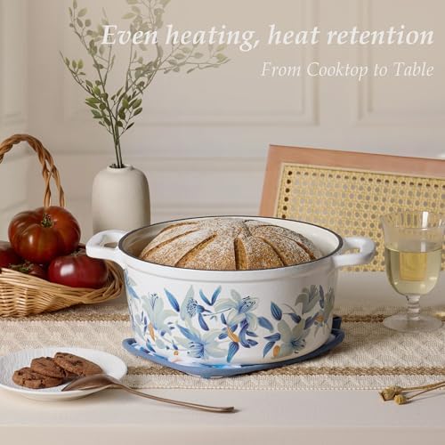 CAROTE 5QT Enameled Floral Cast Iron Dutch Oven Pot with Lid - Image 3