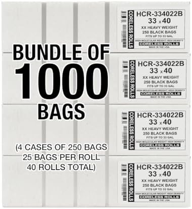 Aluf Plastics High Density Trash Bags, 33 Gallon, 1000 Count, 22 Micron (eq), 33" x 40", Black, for Bathroom, Office, Industrial, Commercial, Janitorial, Municipal, Recycling - Image 2