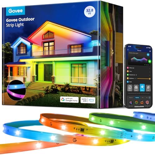 Govee Outdoor LED Strip Lights, 32.8ft Smart Outdoor Lights Work with Alexa and Google Assistant, App Control, IP65 Waterproof, RGBIC LED Lights for Patio, Eave, Holiday Decorations by Unknown
