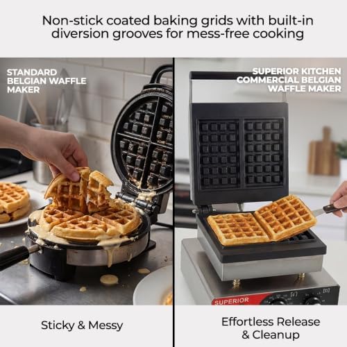 Superior Kitchen Equipment Commercial 2-Slice Square Belgian Waffle Maker - Image 7