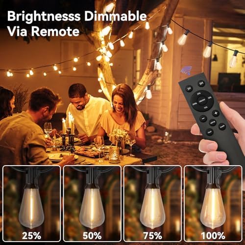 100 FT Solar String Lights Outdoor Waterproof with Remote & USB Port, Solar Power Patio Hanging Lights with Dimmer, Shatterproof LED Edison Bulb Outdoor String Lights for Outside Cafe Yard Fence - Image 4