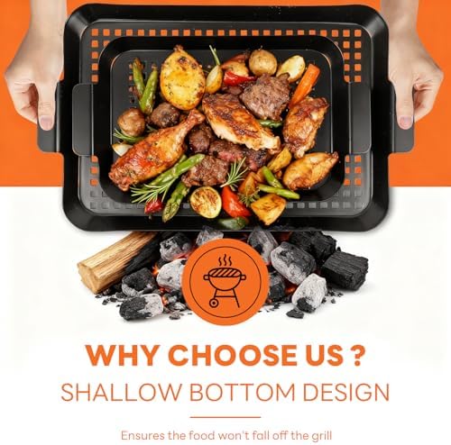 2PCS Grill pan: Grill topper for outdoor grill - Non-stick enamel coating grill topper suitable for camping, picnic, party - Image 6