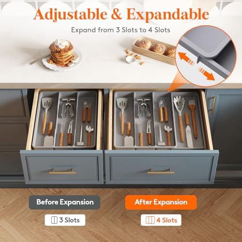 Lifewit Utensil Organizer for Kitchen Drawer, Expandable Cooking Tray - Image 4