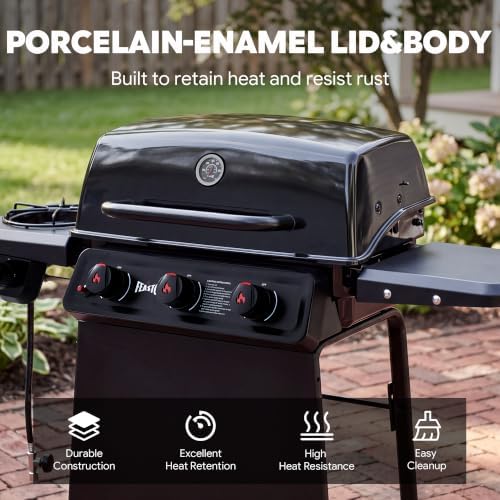 Feasto 3-Burner Propane Gas Grill with Side Burner for Outdoor Cooking - Image 4