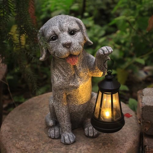 Dog Statue Garden with Solar Lantern - Ideal Gifts for Outdoor Patio, Figurine for Dogs – Gift for Mom, Grandma, Dog Lovers,Birthdays Housewarming Present - Image 5