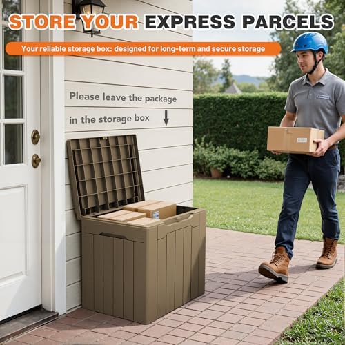 32 Gallon Deck Box Outdoor Indoor Waterproof Storage Box for Patio Furniture, Pool Accessories, Garden Tools, and Cushion Storage, Coffee - Image 4