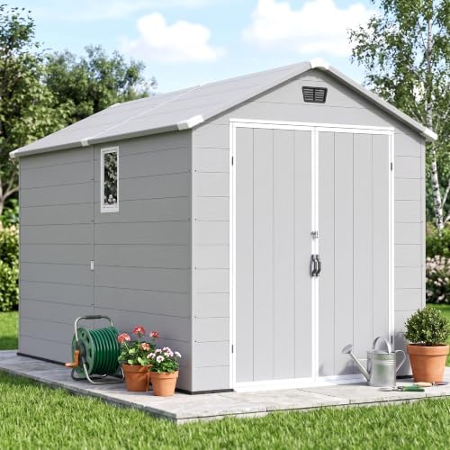 Greesum 6x10FT Plastic Outdoor Storage Shed with Floor, Light Gray by BuynowfromGreesum