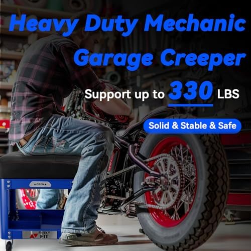 Rolling Creeper Garage Shop Seat for Men, Padded Mechanics Stool with Tool Tray Storage for Garage, Rolling Workshop Stool with Wheels, Auto Creeper Seat, 330 LBS Capacity, Heavy Duty, Blue - Image 5