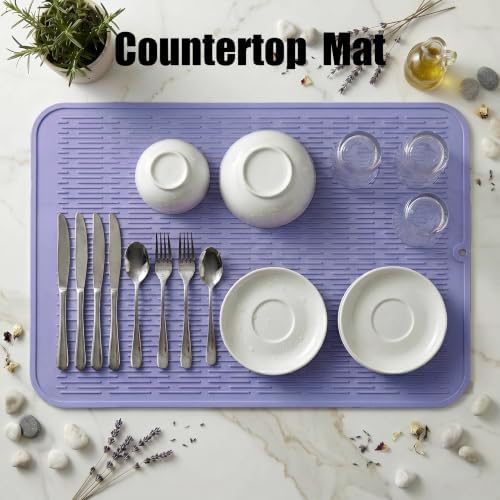 MicoYang Silicone Dish Drying Mat for Multiple Usage,Easy clean,Eco-friendly,Heat-resistant Silicone Mat for Kitchen Counter or Sink,Refrigerator or Drawer Liner Light Purple 4XL 32 inches x 18 inches - Image 3