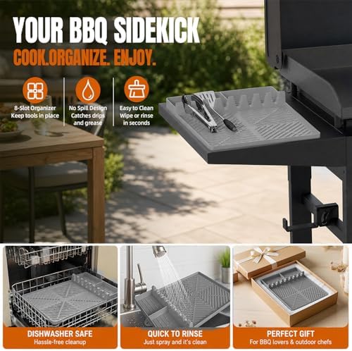 Silicone Grill Mat for Blackstone Griddle, 16x11.5 Extra-Thick Non-Slip Spatula Holder Mat with Grease Drip Pad, Heat Resistant BBQ Utensil Organizer for Side Shelf, Ideal Gifts for Men (Gray) - Image 5