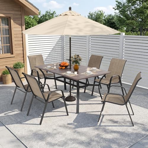 63'' Outdoor Dining Table for 6, Metal Patio Dining Table with Umbrella Hole, Anti-Rust Waterproof Square Table for Porch Deck Poolside Garden Backyard - Image 4