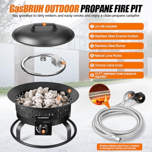 GasBRUH Outdoor Portable Propane Fire Pit, 19-Inch,60,000 BTU with Cover&Carry Kit,Camping Propane Fire Pits,Gas Firebowl,Portable Gas Fire Pit for Outside Patio,Backyard,Camping,RV,Deck,Tailgating - Image 3