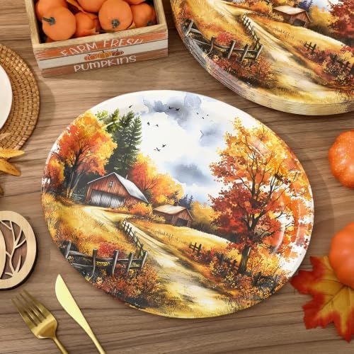 AnyDesign 50 Pcs Fall Paper Plates 12 Inch Large Watercolor Landscape - Image 5