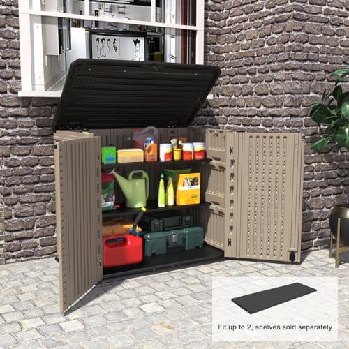 KINYING Outdoor Storage Shed - Horizontal Storage Cabinet Waterproof for Garden, Patio, Backyard, Storage Box for Easy Storage of Garbage Cans, Tools, Lawn Mower, 35 Cubic Feet,Dark Brown - Image 5