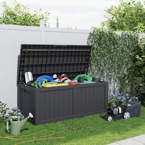 DRATO 150 Gallon Deck Boxes Outdoor Waterproof, Lockable Outdoor Storage Box for Patio Furniture Pool Supplies Garden Tools, Weatherproof Resin Storage Box for Backyard (Black, 150 Gallon) - Image 5