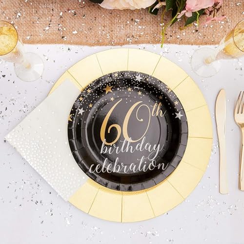 BLUE PANDA 60th Birthday Party Paper Plates - Chic Black & Gold Design for 60th Birthday Party Decoration - Durable & Disposable Plate Pack for Easy Cleanup - 9 in, Pack of 80 - Image 2