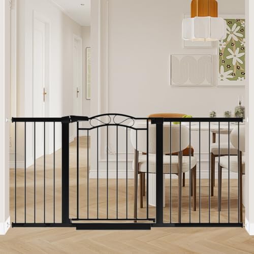 Fairy Baby 65.4"-68.1" Extra Wide Baby Gate with Door, 66 67 68 Inches Walk THR Baby Gates for Stairs Pressure Mounted no Drill, Indoor Tension Metal Child Pet Dog Safety Gate for Kids, Black by FairyBaby