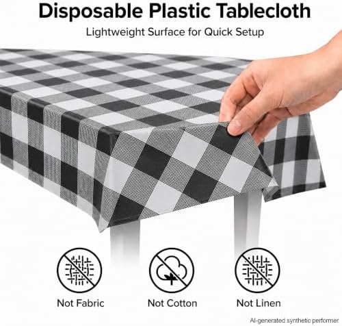 C CRYSTAL LEMON Black White Checkered Disposable Plastic Tablecloth 4 Pack - Image 2