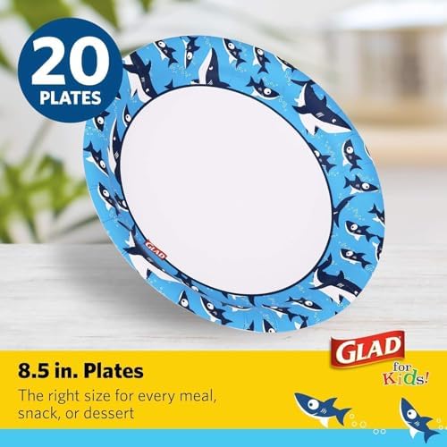 Glad for Kids Disposable Paper Plates, Sharks, 8.5 Inch, 20 Count, 3-Pack - Image 2