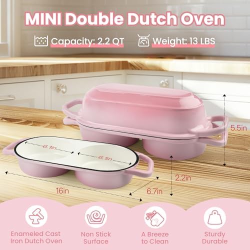 YONILL Mini Double Dutch Oven with Lid for Sourdough Bread Baking (Pink) - Image 3