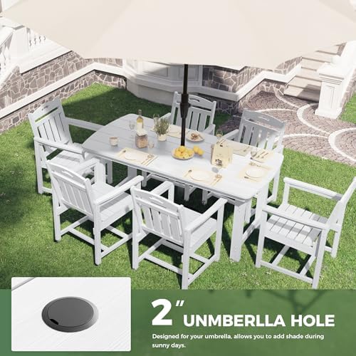 HDPE Outdoor Patio Dining Table with 2" Umbrella Hole, White - Image 6