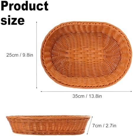 5 Pack 13.8 Inch Oval Poly Wicker Baskets, Plastic Oval Wicker Baskets, Rustic, Durable & Easy-Cleaning Wicker Bread Basket, for Home, Restaurant & Hotel Use, Brown - Image 2