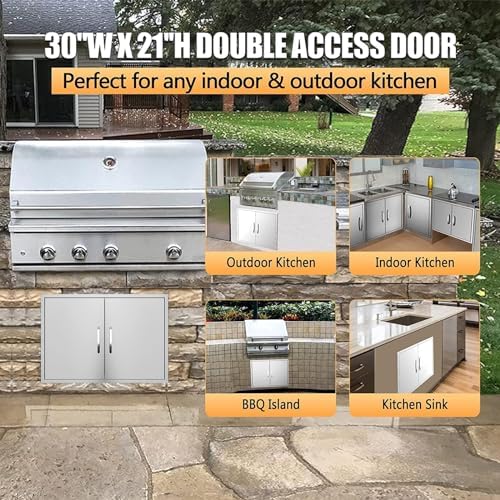 BBQ Access Double Doors 30Wx21H Flush Mount Stainless Steel Outdoor Kitchen Door for Outside Cabinets and BBQ Island - Image 3