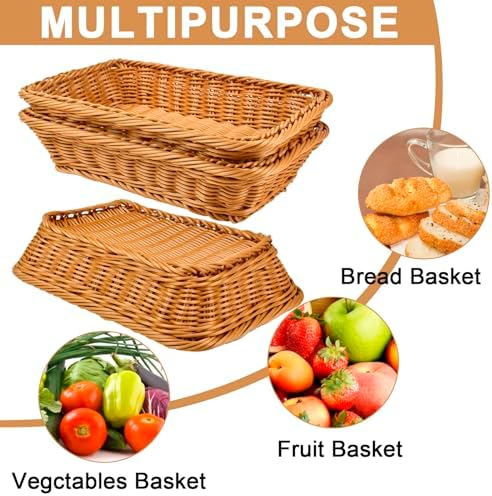 3 Pack Wicker Bread Baskets, 12 Inch Rectangular Serving Trays - Image 5