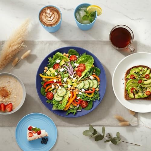 Dinnerware Set 40 PCS Wheat Straw Dishes Set - Service for 8 Unbreakable Plastic Dish Set Microwave Safe Plates and Bowls Sets Lightweight Cups Sets Outdoor Dishes - Island Colors - Image 4