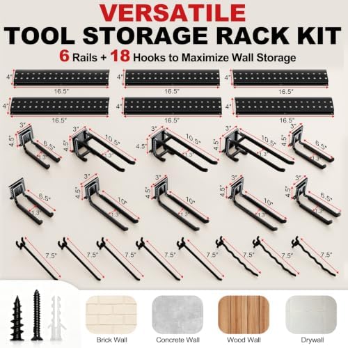 Garage Tool Organizer Wall Mount 99 inches with 18 Adjustable Heavy-Duty Hooks, Garage Organization, Garden Tool Storage Rack, Yard, and Shed, Holds Up to 750 lbs - Image 2