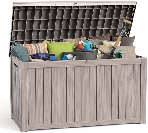 ROJIK Outdoor Storage Housing Deck Box - Waterproof Patio Furniture, Garden Tools, Cushions, Pool Accessories Storage Bench with Lockable Lid and Side Handles (Grey 200 Gal) by ROJIK