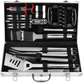 POLIGO 26Pcs Exclusive BBQ Grill Accessories in Aluminum Case for Birthday Fathers Day Grilling Gift - Grill Utensils Set with Barbecue Claws, Meat Injector, Thermometer for Smoker, Camping BBQ Silver by POLIGO