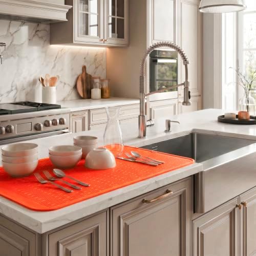 MicoYang Silicone Dish Drying Mat for Multiple Usage,Easy clean,Eco-friendly,Heat-resistant Silicone Mat for Kitchen Counter or Sink,Refrigerator or Drawer Liner Orange 5XL 36inches x 18inches - Image 5
