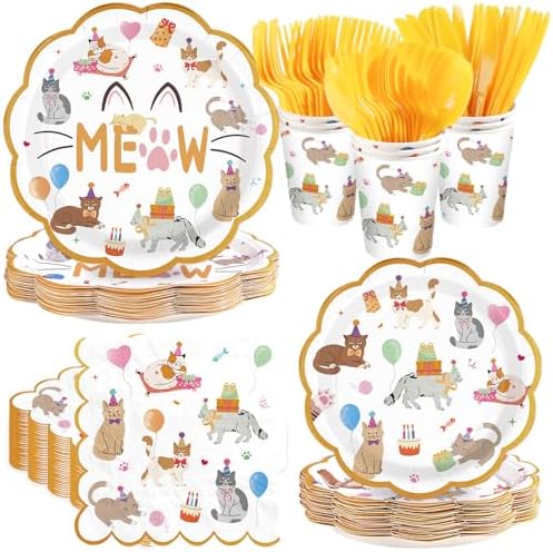 168 Pcs Cat Theme Birthday Party Decorations, Serves 24 by Greencian