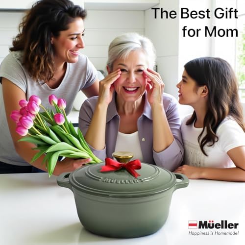 MUELLER HOME 7.5 Quart Enameled Cast Iron Dutch Oven For Sourdough Bread Baking, Heavy-Duty, Oven-Safe up to 500° F & Across All Cooktops, Casserole Dishes, Green Kitchen Accessories, Thyme Green - Image 5