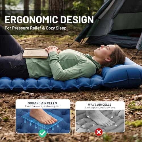 Overmont Ultralight Camping Sleeping Pad with Pillow, Built-in Foot Pump - Image 2