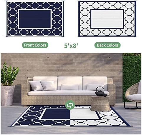 GENIMO Outdoor Rug, Waterproof Plastic Rugs for Patio, 5'x8' Blue White - Image 4