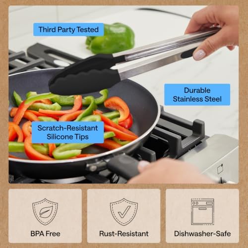 GORILLA GRIP Stainless Steel Kitchen Tongs for Cooking, 2 PK, Black - Image 5